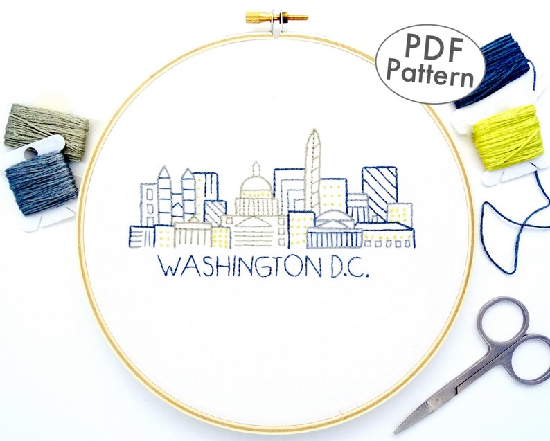 Washington DC Hand Embroidery Pattern City Skyline Embroidery Etsy