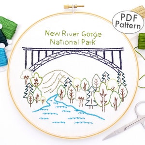 New River Gorge National Park Hand Embroidery Pattern, West Virginia PDF Digital Download