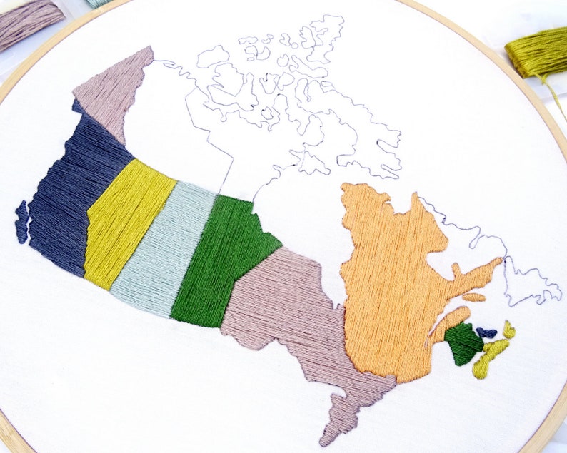 Canada Map Hand Embroidery Pattern PDF Digital Download Travel Tracker Map image 2