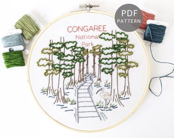 Congaree National Park Hand Embroidery Pattern, South Carolina Forest Design & DIY Gift, Digital Download