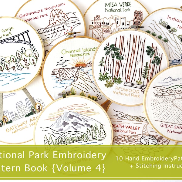 National Park Hand Embroidery Pattern Collection {Volume 4} 10 Digital Designs: Indiana Dunes, Lassen Volcanic, New River Gorge, & More