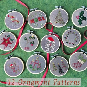 Christmas Ornament Hand Embroidery Pattern Collection: 12 Holiday Designs (PDF Pattern)