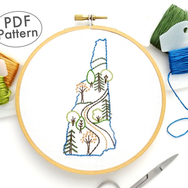 New Hampshire Hand Embroidery Pattern PDF, Scenic Roadway State Design