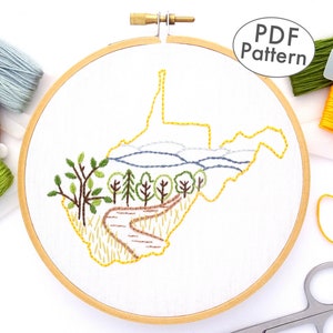 West Virginia Hand Embroidery Pattern PDF, State Wall Art & DIY Nature Design