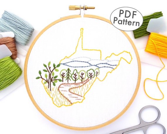 West Virginia Hand Embroidery Pattern PDF, State Wall Art & DIY Nature Design