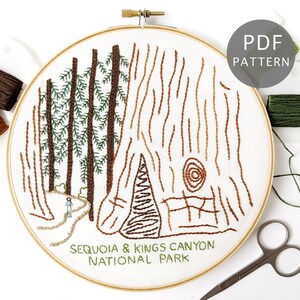 Sequoia & Kings Canyon National Park Hand Embroidery Pattern PDF Digital Download, California DIY Design, General Sherman Tree
