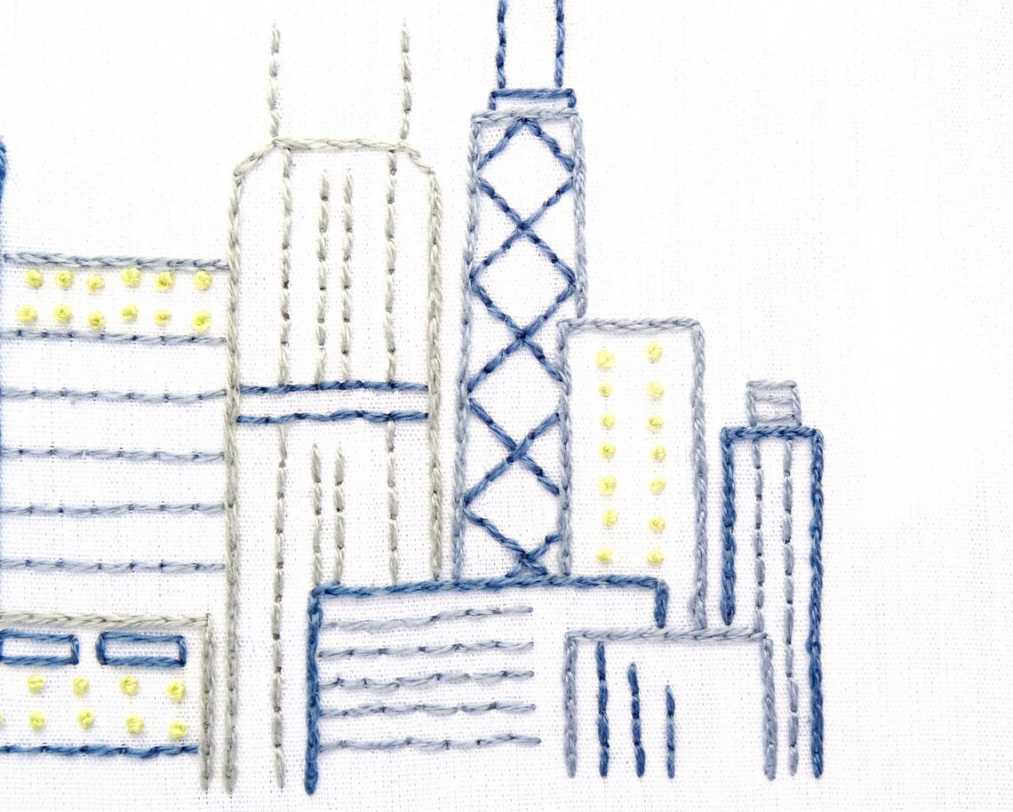 Chicago Hand Embroidery Pattern City Skyline Embroidery PDF Etsy