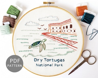 Dry Tortugas National Park Handborduurpatroon, Florida Keys Fort DIY Gift & Wall Art