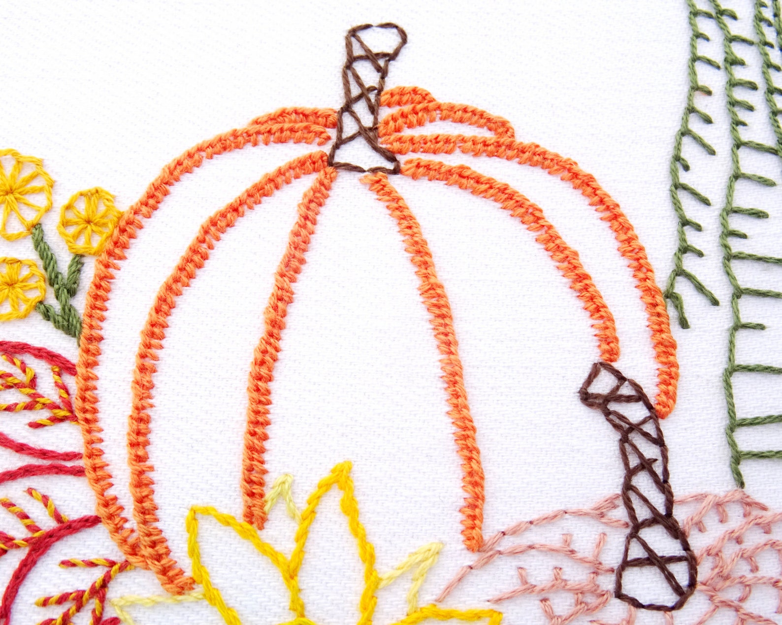 Pumpkins & Fall Leaves Hand Embroidery Pattern PDF Download, Autumn DIY ...