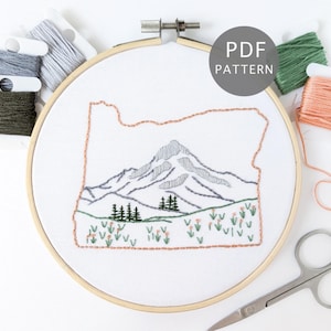 Oregon Hand Embroidery Pattern PDF Download, Mount Hood State Outline Design