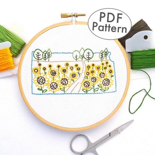 Kansas Hand Embroidery Pattern PDF Download Sunflower Field Etsy