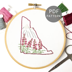 Yukon Canada Hand Embroidery Pattern PDF Download with Fireweed & Mountains