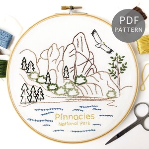 Pinnacles National Park Hand Embroidery Pattern, California Landscape Design PDF Download