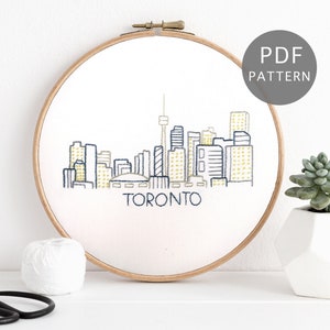 Toronto Hand Embroidery Pattern, Ontario City Skyline Design, DIY Canada PDF