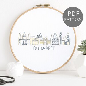 Budapest Skyline Hand Embroidery Pattern, Hungary Urban Design, Capital City PDF Download