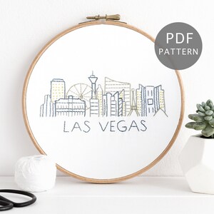 Las Vegas Skyline Handstickerei, moderne Stadt Las Vegas Stickerei, moderne Stadt Geschenk