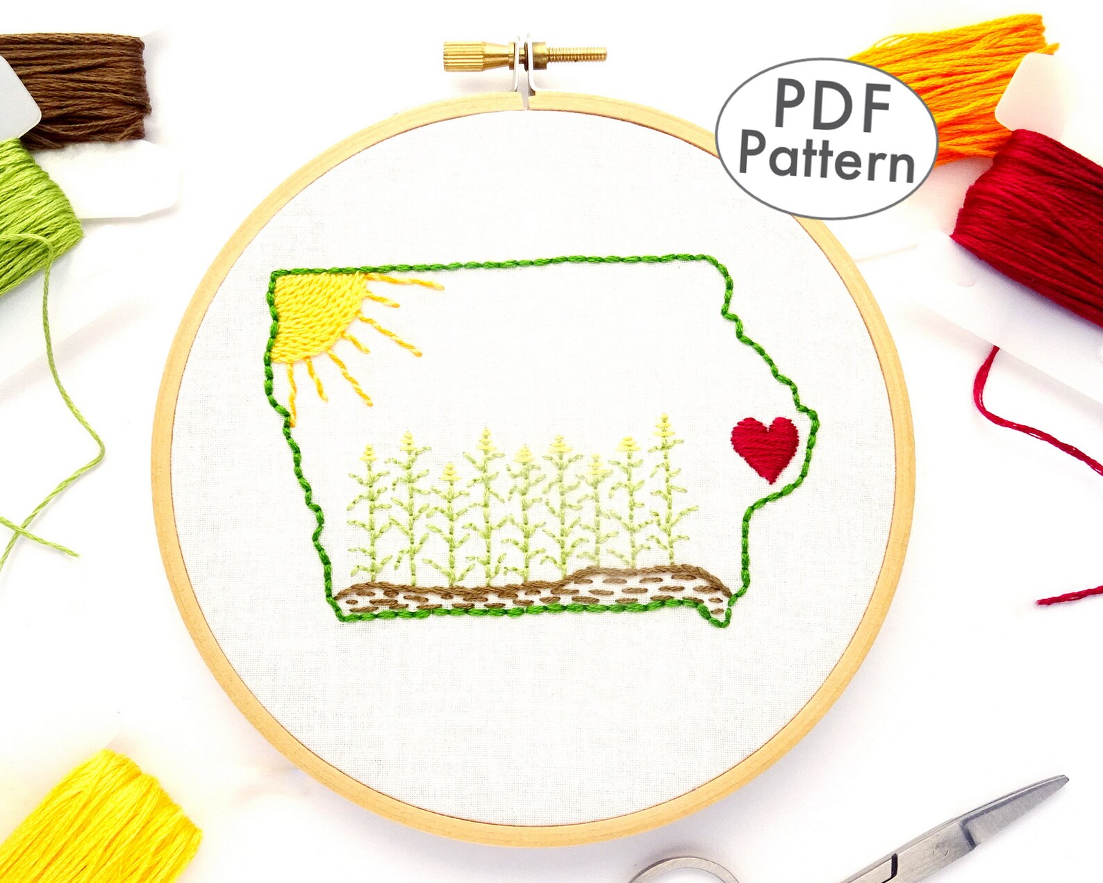 Iowa Hand Embroidery Pattern PDF DIY Embroidery Hoop Art Etsy