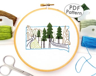 South Dakota Hand Embroidery Pattern featuring the Needles Highway, Digital Download State Design