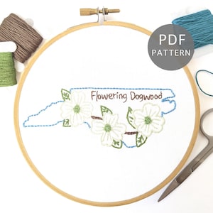 Flowering Dogwood Hand Embroidery Pattern, North Carolina Floral Design