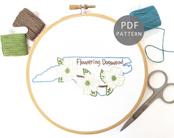 Flowering Dogwood Hand Embroidery Pattern, North Carolina Floral Design