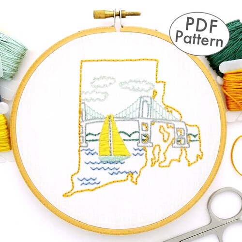 Rhode Island Hand Embroidery Pattern PDF Newport Bridge Rhode Etsy