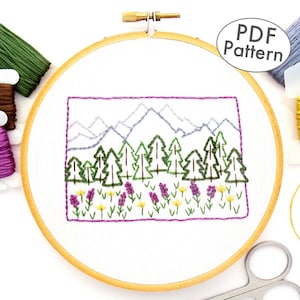 Colorado Mountain Hand Embroidery Pattern PDF, Rocky Mountain Design & DIY Wall Art
