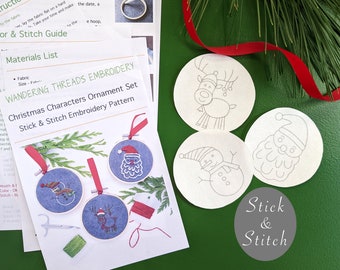 Santa, Sneeuwman en Rendier Stick &Stitch Borduurwerk Patronen, Kerst Designs, DIY Holiday Gift