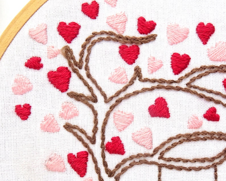 Love Birds Tree Hand Embroidery Pattern PDF Download, DIY Valentines Day Gift image 3