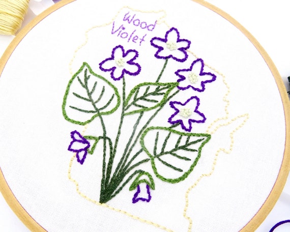 Digital Hand Embroidery Pattern I State of Illinois Outline with Violet I Easy Beginner Pattern