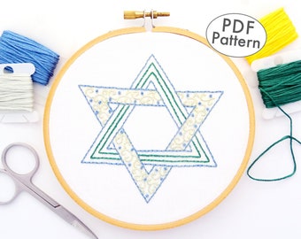 Star of David Hand Embroidery Pattern PDF Digital Download, Hanukkah Gift