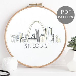 St. Louis City Skyline Hand Embroidery Pattern PDF, Missouri Silhouette Design