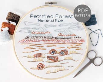 Petrified Forest National Park Hand Embroidery Pattern, Arizona DIY Gift, Simple PDF Download