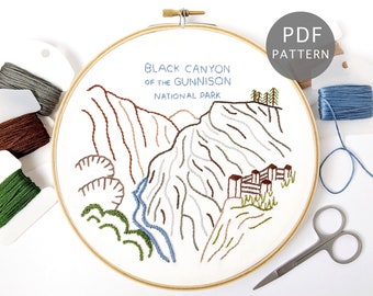 Black Canyon of the Gunnison Hand Embroidery Pattern Digital Download, Colorado DIY Wall Art