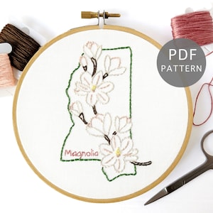 Magnolia Flower Hand Embroidery Pattern, Mississippi State Design, DIY Floral Gift