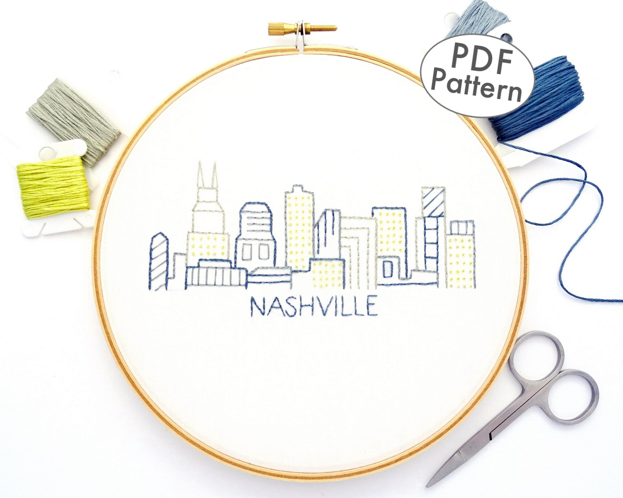 Nashville Hand Embroidery Pattern City Skyline Embroidery Etsy