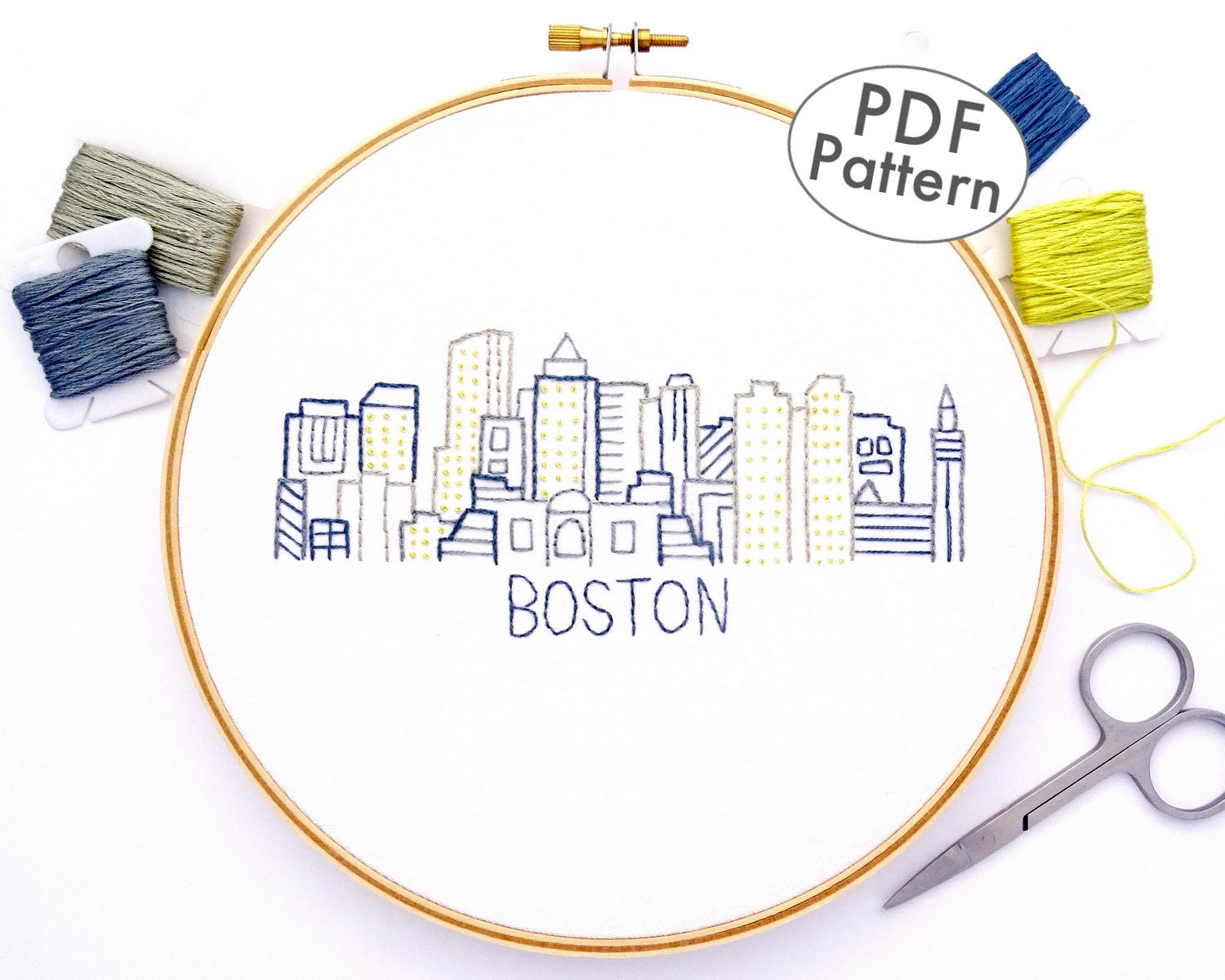 Boston Hand Embroidery Pattern City Skyline Embroidery PDF Etsy