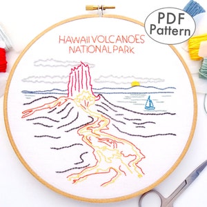 Hawaii Volcanoes National Park Handstickerei Anleitung, PDF Download, Pazifikinsel DIY Geschenk