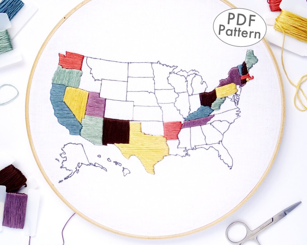 United States Map Hand Embroidery Pattern: US Travel Map PDF Digital …