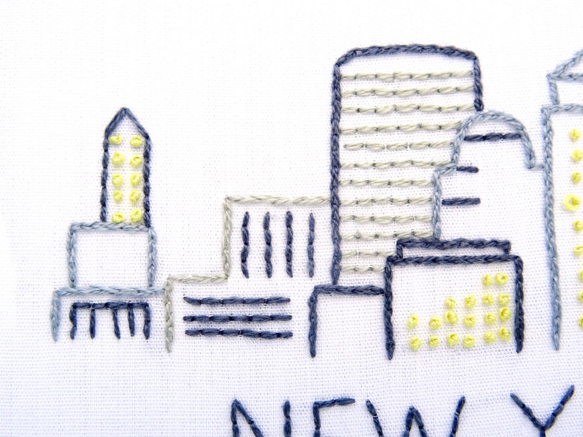 New York City Hand Embroidery Pattern City Skyline Etsy