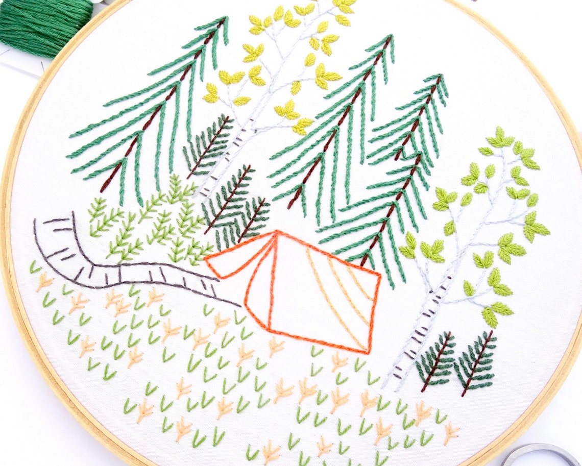 Camping Hand Embroidery Pattern Summer Forest PDF Download Etsy
