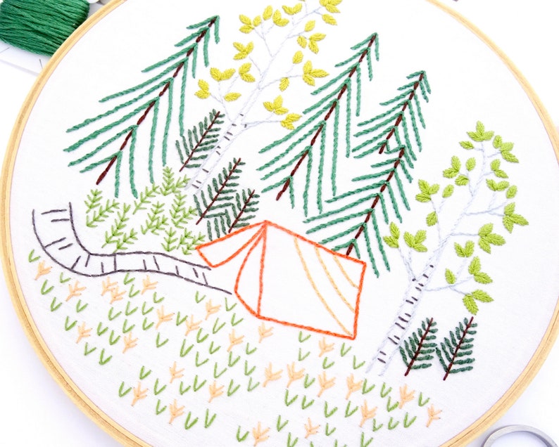 Camping Hand Embroidery Pattern Summer Forest PDF Download Etsy