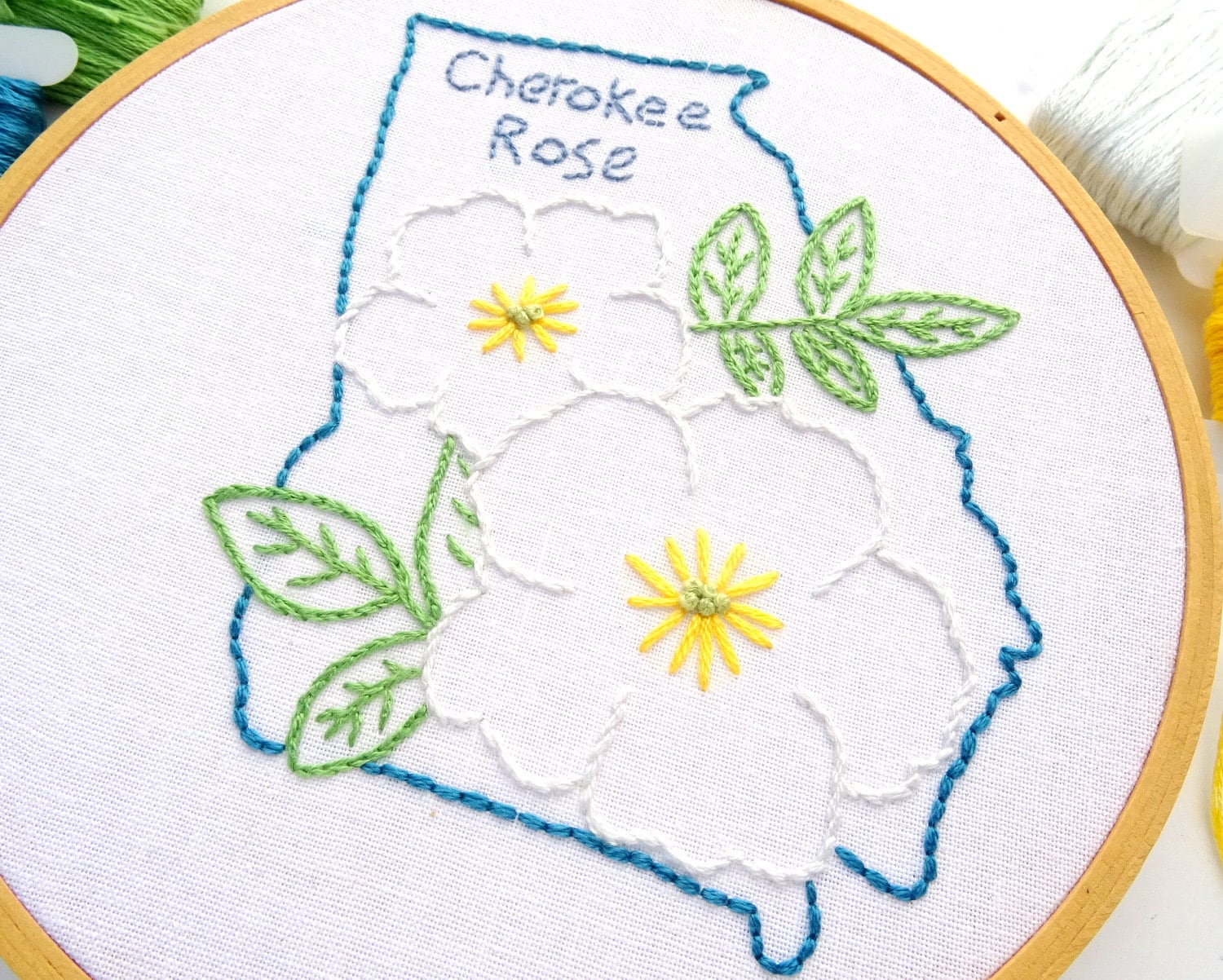 Georgia Flower Hand Embroidery Pattern, Cherokee Rose Design PDF ...