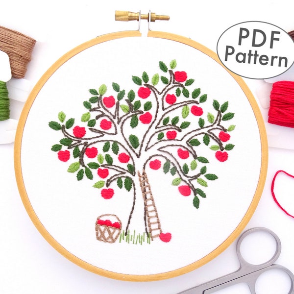 Apple Tree Hand Embroidery Pattern PDF Download, Autumn DIY Wall Art