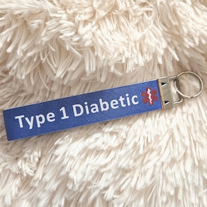 May include: Blue key chain with the text "Type 1 Diabetic" and a red medical symbol.