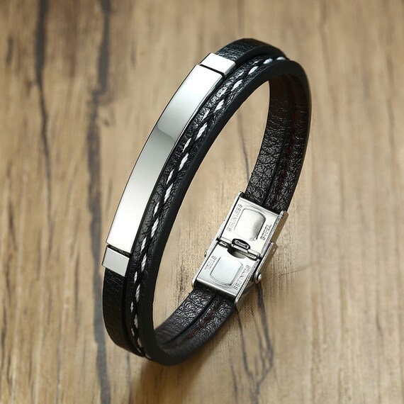 Personalized leather bracelets hotsell with metal plate