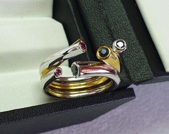 Multi Color Gemstones, Natural Ruby and Blue sapphire gemstones, modern ring , Jewelry for her, 925 Silver ring, Wholsale Thailand jewelry