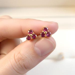 Siam Red Ruby Stud Earrings, 18K Gold Plated Sterling Silver, July Birthstone