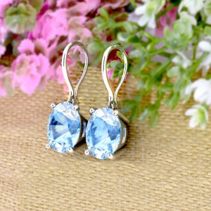 7.68Ct Natural Blue Topaz Earrings, Handmade Earrings, 925 Sterling Silver, Teardrop Blue Topaz Earrings, Gift for her, Dangle-Drop Earrings
