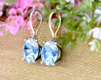 7.68Ct Natural Blue Topaz Earrings, Handmade Earrings, 925 Sterling Silver, Teardrop Blue Topaz Earrings, Gift for her, Dangle-Drop Earrings