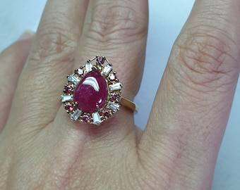 Vintage Art Deco Ruby Engagement Ring Sterling Silver Red Gemstone Wedding Ring Women Anniversary Gift Women Promise Ring